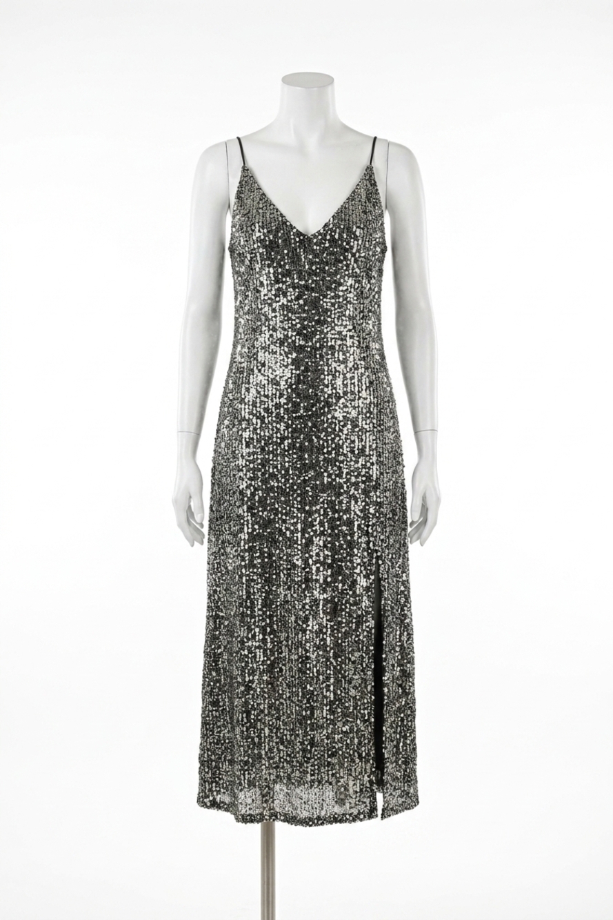 NEW MOLLY BRACKEN sequin dress with thin straps in black